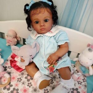 KOKOMANDY Reborn Baby Dolls Black Girl 24 Inch Dark Brown Soft Silicone Realistic Toddler Baby Dolls Weighted Cloth Body Biracial African American Newborn Baby Doll Handmade Toy for Kids