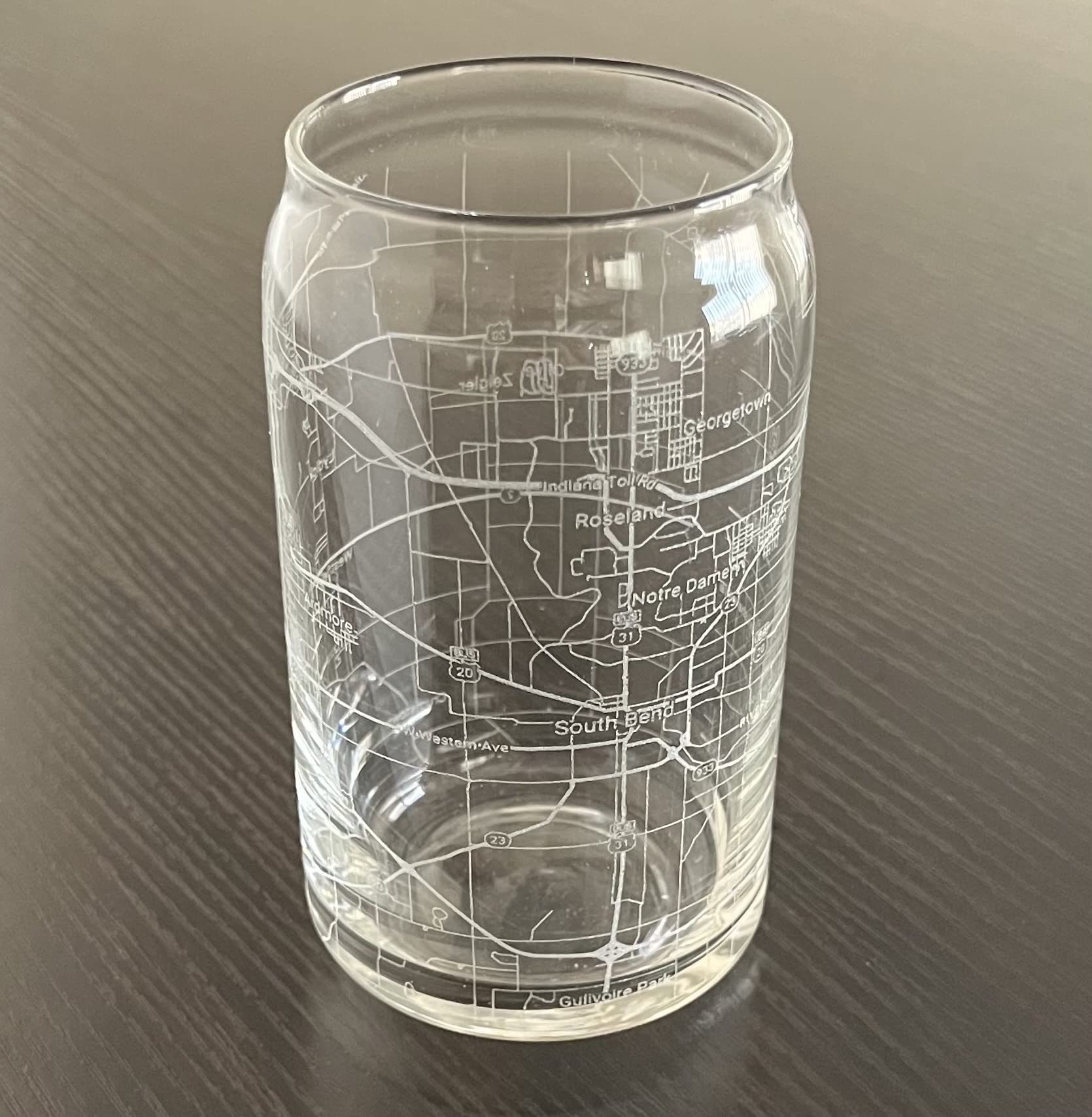 Beer Can Glass 16 oz Urban City Map South Bend Indiana