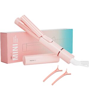 novus mini curling iron for short hair,travel curling iron,ceramic small curling wand,barrel hair curling iron 1 inch heat-up fast,pink portable hair curler