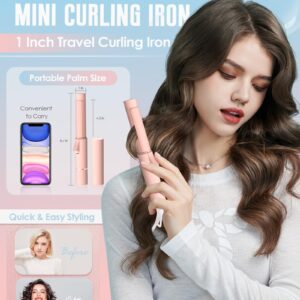 NOVUS Mini Curling Iron for Short Hair,Travel Curling Iron,Ceramic Small Curling Wand,Barrel Hair Curling Iron 1 Inch Heat-Up Fast,Pink Portable Hair Curler