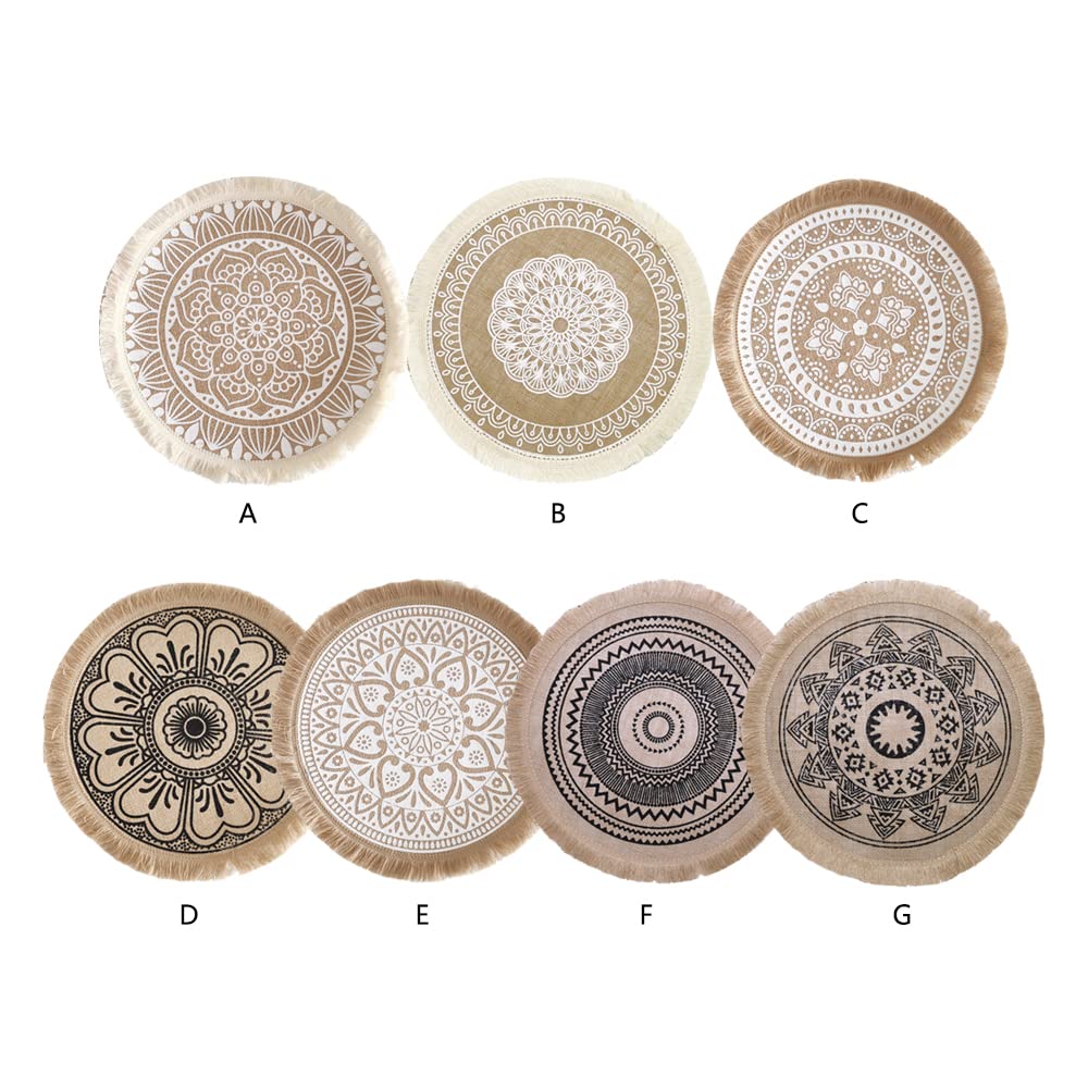 15 Inch Boho Tassels Round Placemats, HEILA Table Mats Set of 4 Jute Weave Heat Proof Washable Circle Kitchen Placemats for Table Dinner Wedding Home Decoration