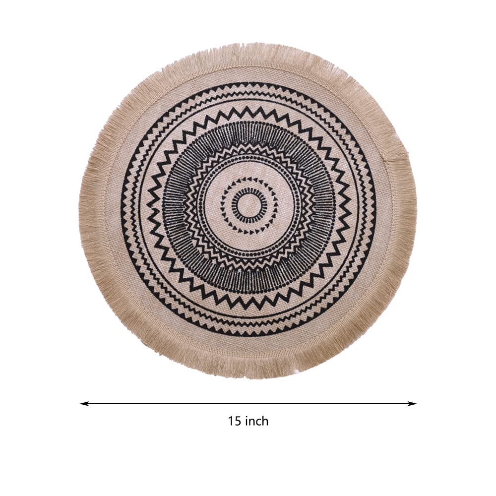 15 Inch Boho Tassels Round Placemats, HEILA Table Mats Set of 4 Jute Weave Heat Proof Washable Circle Kitchen Placemats for Table Dinner Wedding Home Decoration