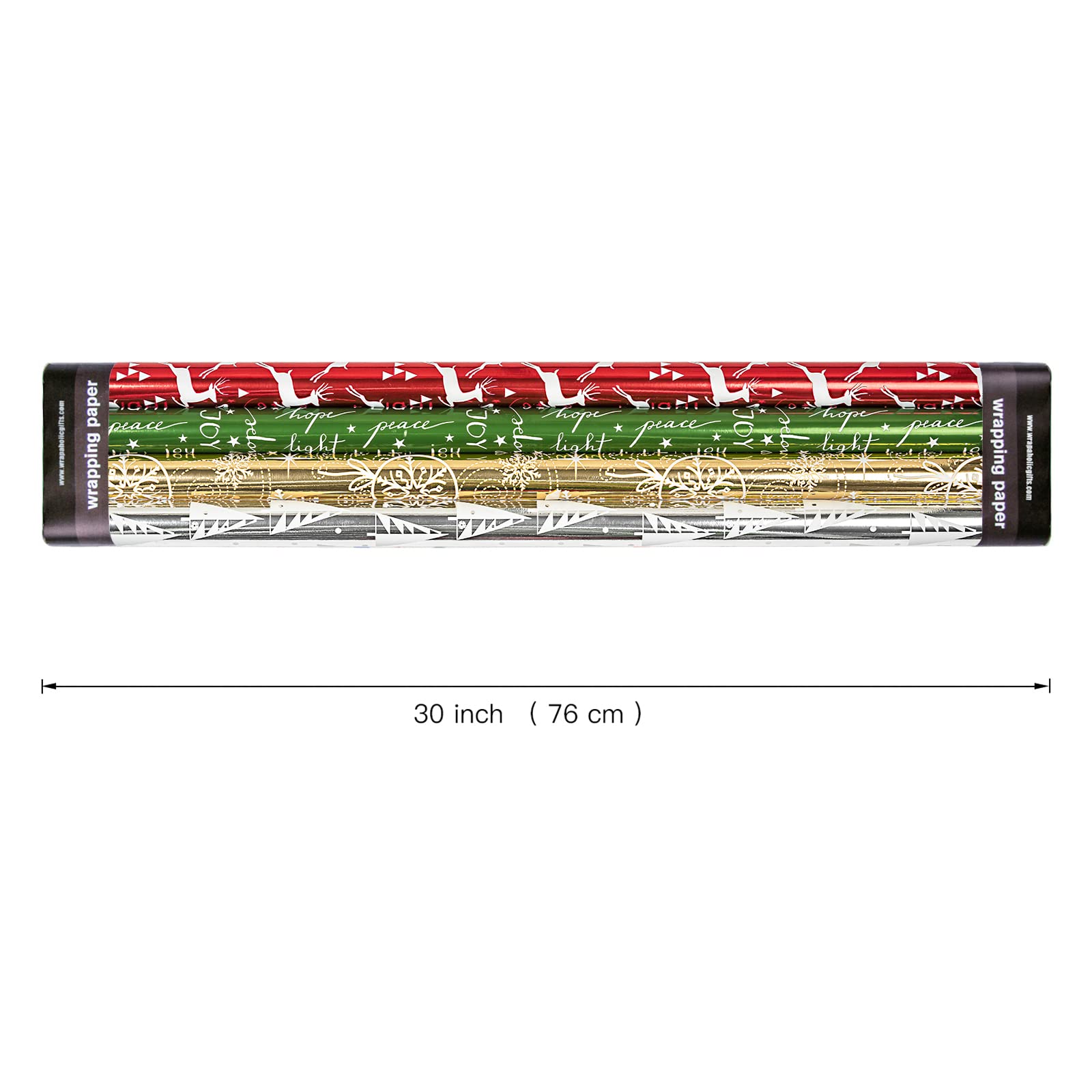 WRAPAHOLIC Christmas Wrapping Paper Roll - Red Green Gold and Silver Snowflakes Trees Holiday Collection with Metallic Foil Shine - 4 Rolls - 30 Inch x 120 Inch Per Roll