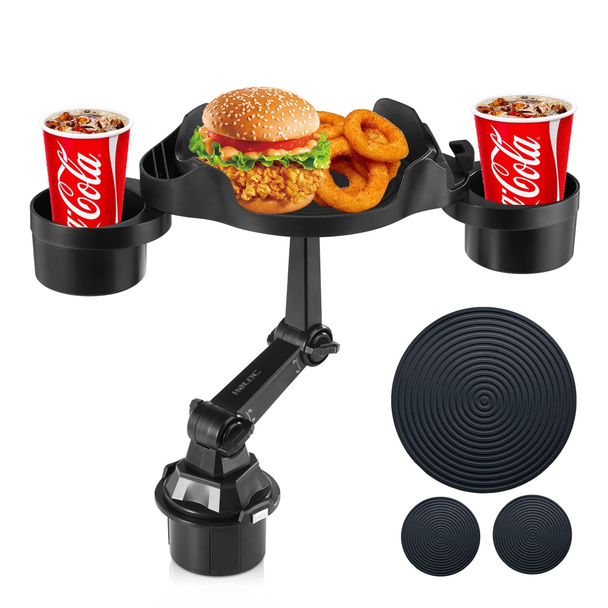 HOLDCY Cup Holder Expander for Car, 360 Degrees Rotate Adjustable 6.3 inches Surface Car Tray Table and Drink Holders with 3 Coaster, Car Cup Holder Tray Apply to All Auto Models