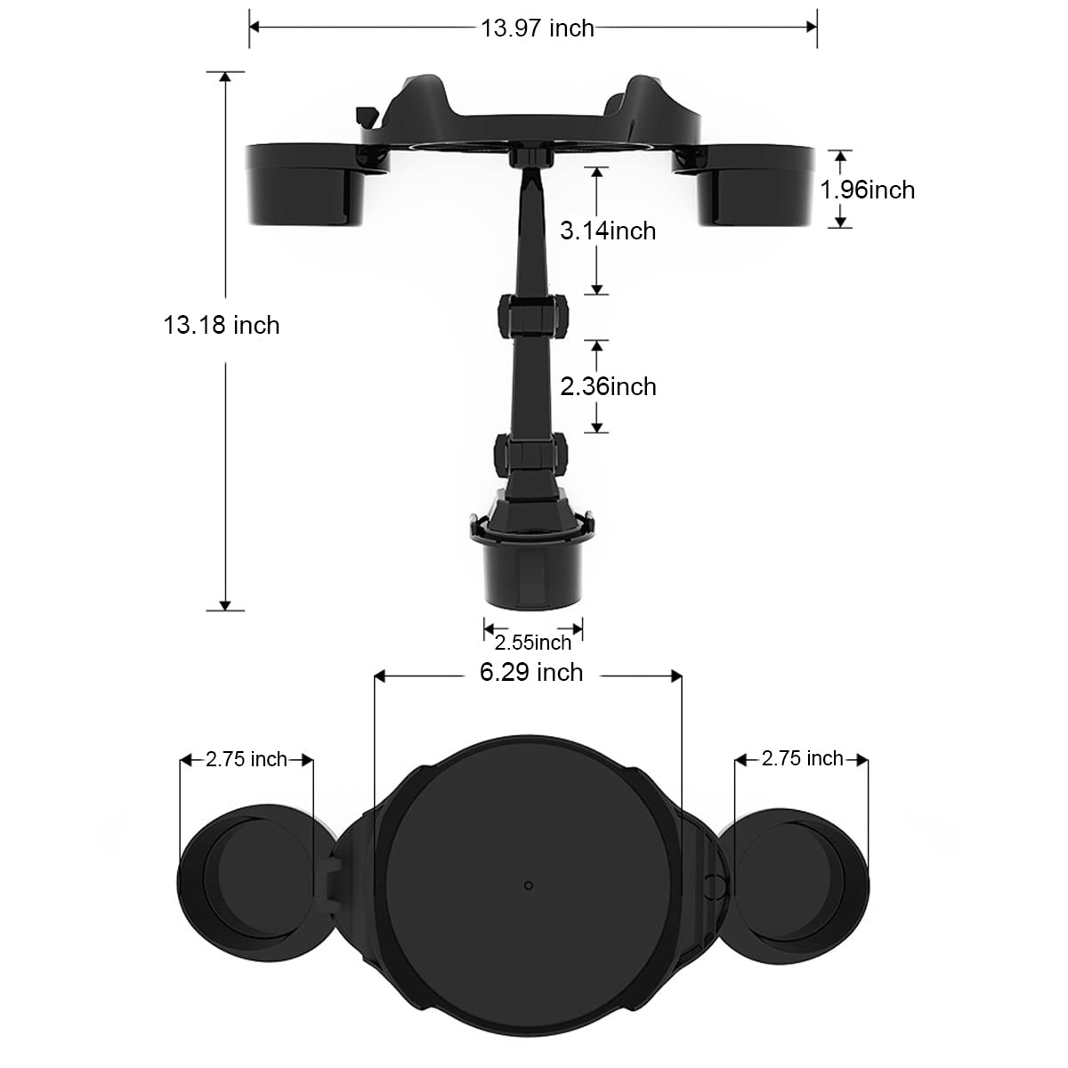 HOLDCY Cup Holder Expander for Car, 360 Degrees Rotate Adjustable 6.3 inches Surface Car Tray Table and Drink Holders with 3 Coaster, Car Cup Holder Tray Apply to All Auto Models