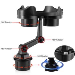 HOLDCY Cup Holder Expander for Car, 360 Degrees Rotate Adjustable 6.3 inches Surface Car Tray Table and Drink Holders with 3 Coaster, Car Cup Holder Tray Apply to All Auto Models