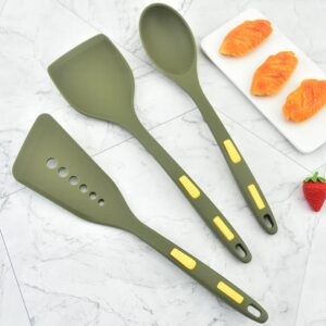 Collfa Heavy Duty Kitchen Silicone Cooking Utensils Set Heat Resistant Kitchenware Nonstick Resistant Kitchen Tools For Cooking,With Hooks 7 Pcs Slotted Spoon,Spatula,Stirring Fork,Spoon,Dark Green