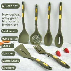 Collfa Heavy Duty Kitchen Silicone Cooking Utensils Set Heat Resistant Kitchenware Nonstick Resistant Kitchen Tools For Cooking,With Hooks 7 Pcs Slotted Spoon,Spatula,Stirring Fork,Spoon,Dark Green