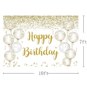 MEHOFOND 10x7ft White Gold Balloons Birthday Party Backdrop Confetti Balloons Gold Glitter Spots Girl Princess Bday Background Decoration Supplies Photo Booth Props