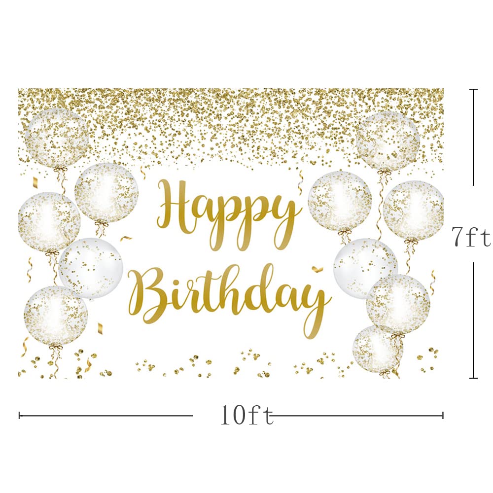 MEHOFOND 10x7ft White Gold Balloons Birthday Party Backdrop Confetti Balloons Gold Glitter Spots Girl Princess Bday Background Decoration Supplies Photo Booth Props