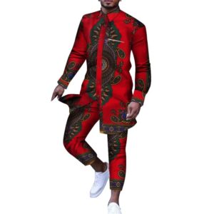 Men Outfit African Clothes Ankara Print Dashiki Suit for Men Casual Top Tee Shirts and Trousers Pant 2 Pcs Set Large