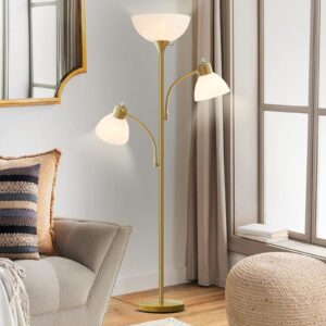 luvkczc torchiere floor lamps for living room, 3 light tree floor lamp, gold modern tall standing lamps, industrial bright floor lamp for bedroom, office, dresser, 3 led bulbs included