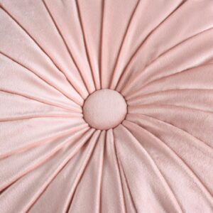 HIG Set of 2 Decorative Round Pleated Throw Pillows, Classy Accent Pumpkin Throw Pillows with Center Button, Vintage Velvet Floor Pillows for Sofa Couch Vanity Chair Bed, Pink, 14.5" Diameter(RIPPLE)