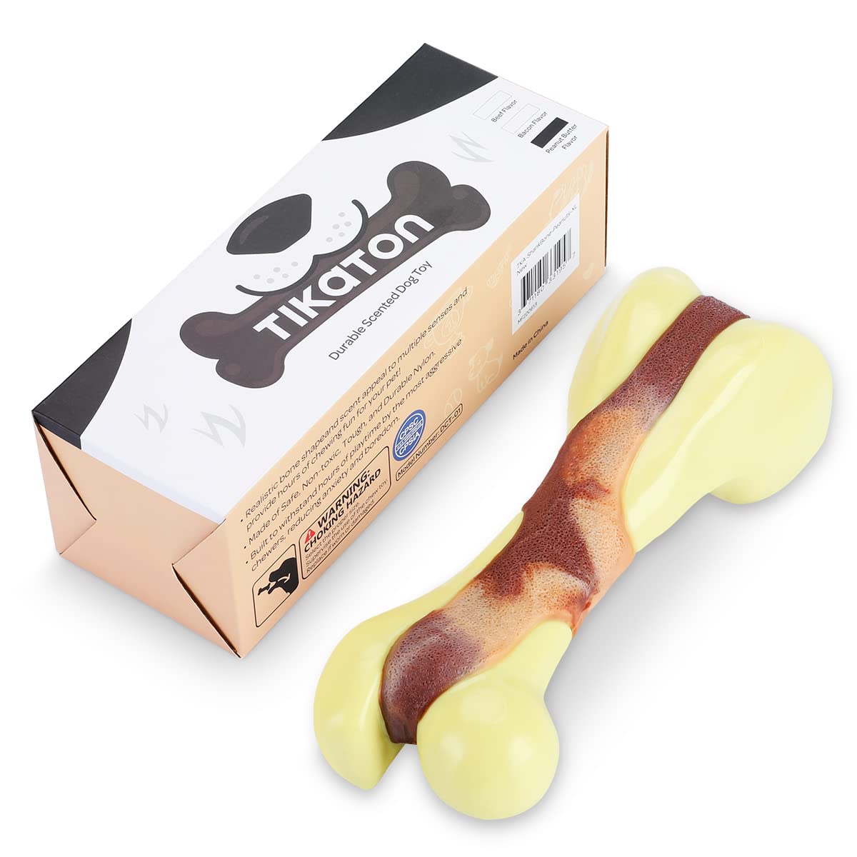 Tikaton Dog Chew Toys for Aggressive Chewers, Peanut Butter Flavor Durable Dog Teething Chew Toys Bones for Large/Medium/Small Puppies