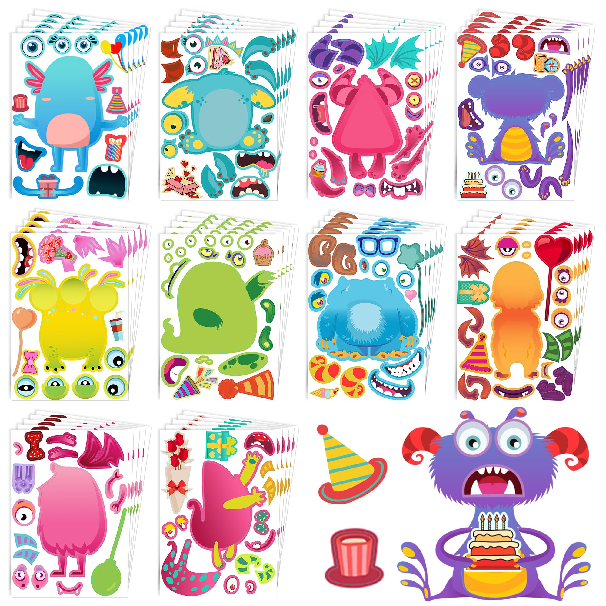 Dcuminkel Make-A-Face Stickers - 50 Sheets Kids Sticker Craft, Monster Theme Party Favor Stickers for Kids, Keep Kids Busy Activity Bulk, 10 Styles for Party School Class, Goodie bag Idea, Gift