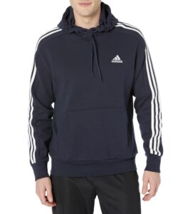 adidas men's essentials french terry 3-stripes hoodie, ink/white, medium