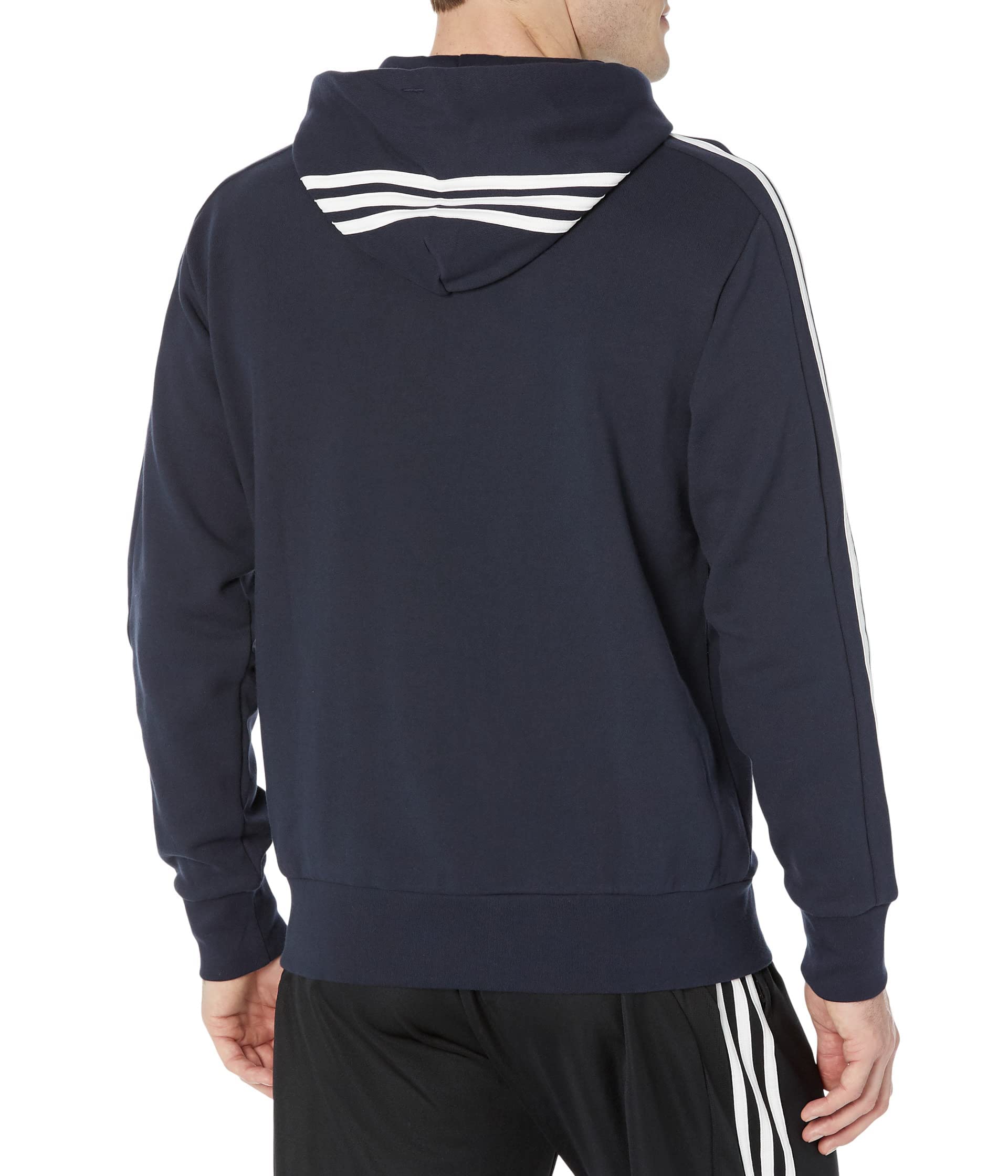 adidas Men's Essentials French Terry 3-Stripes Hoodie, Ink/White, Medium