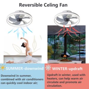 LMiSQ Modern Ceiling Fans with Lights Remote Control,20in White Smart Ceiling Fan Reversible Timing 6 Speeds Low Profile Dimmable LED Fan Light Flush Mount for Bedroom Kitchen Living room