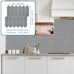 SUNWINGS Backsplash Tile for Kitchen Peel and Stick, Stone Composite Self Adhesive Tiles Faux Marble Pattern Long Hexagon Mosaic Wall Tile for Kitchen, 12 Inch x 11.22 Inch 10 Sheets Grey