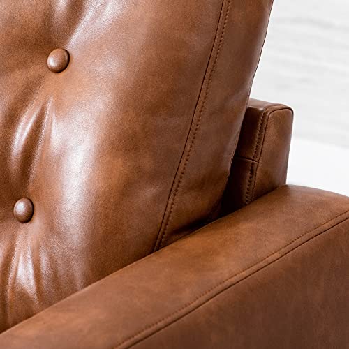 Wahson Office Chairs PU Accent Arm Chair with Tufted Back, Faux Leather Comfy Upholstered Single Sofa, Mid Century Modern Side Club Chair with Wood Legs for Reading/Living Room/Bedroom, Caramel