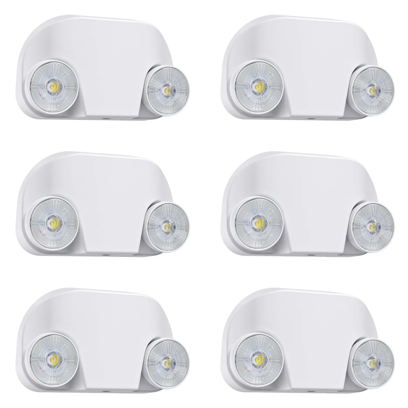 SASELUX Led Emergency Light with Remote Capable, Adjustable LED Lamp Heads Exit Lighting, Backup Battery White Emergency Lights, 120V-277V Dual Voltage, UL Certified (6 Pack)