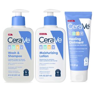 CeraVe Baby Bath Set | 8oz Baby Wash & Shampoo + 8oz Baby Moisturizing Lotion + 3oz Baby Healing Ointment | Fragrance, Parabens, Phthalates, & Tear Free Baby Bath Essentials | Gentle Baby Skin Care