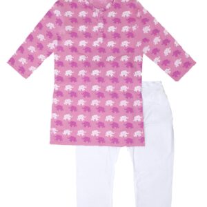 Chandrakala Kids Kurta Set for Boys Indian Printed Ethnic Wear, Pink-White,6-7 Years (KK104PIN7)