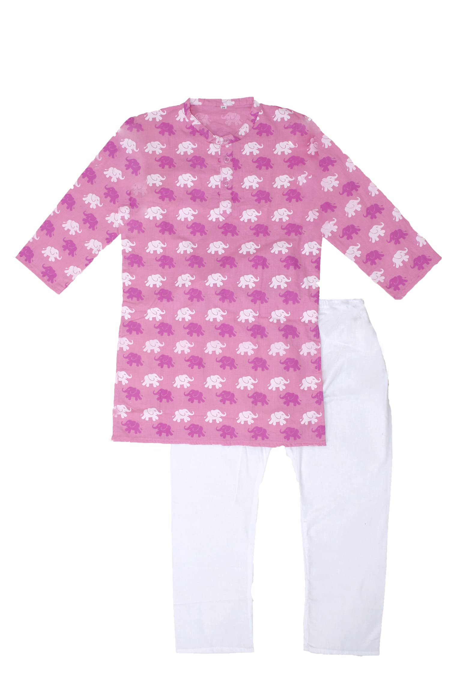 Chandrakala Kids Kurta Set for Boys Indian Printed Ethnic Wear, Pink-White,6-7 Years (KK104PIN7)