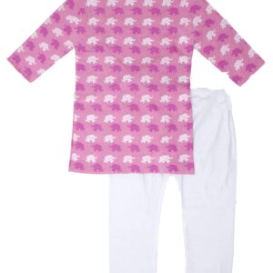 Chandrakala Kids Kurta Set for Boys Indian Printed Ethnic Wear, Pink-White,6-7 Years (KK104PIN7)