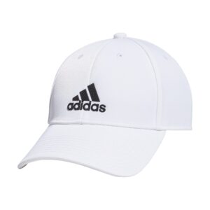 adidas men's decision structured low crown adjustable fit hat, white/black, one size