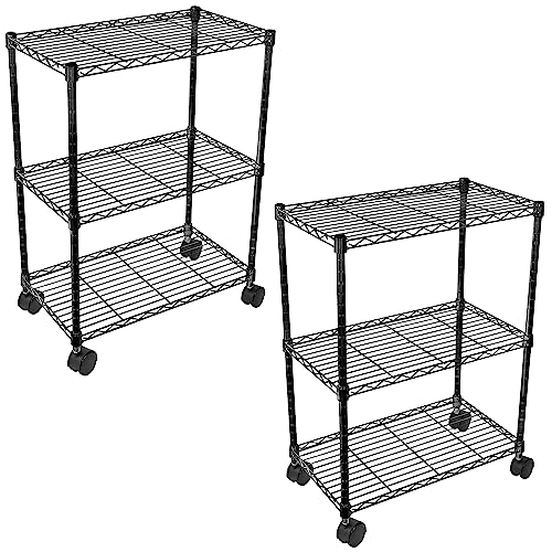 YSSOA 3-Tier Heavy Duty Storage Shelving Unit, 24" x 14" x 30", 3 Tier Black 2 Pack