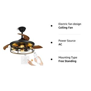 NEWORB 42Inch Retractable Ceiling Fans with Lights Remote Control Caged Industrial Farmhouse Ceiling Fans Rustic Black Ceiling Fan for Living Room Bedroom Patio Kitchen