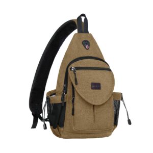 mosiso sling backpack,canvas crossbody hiking daypack bag with anti-theft pocket, brown