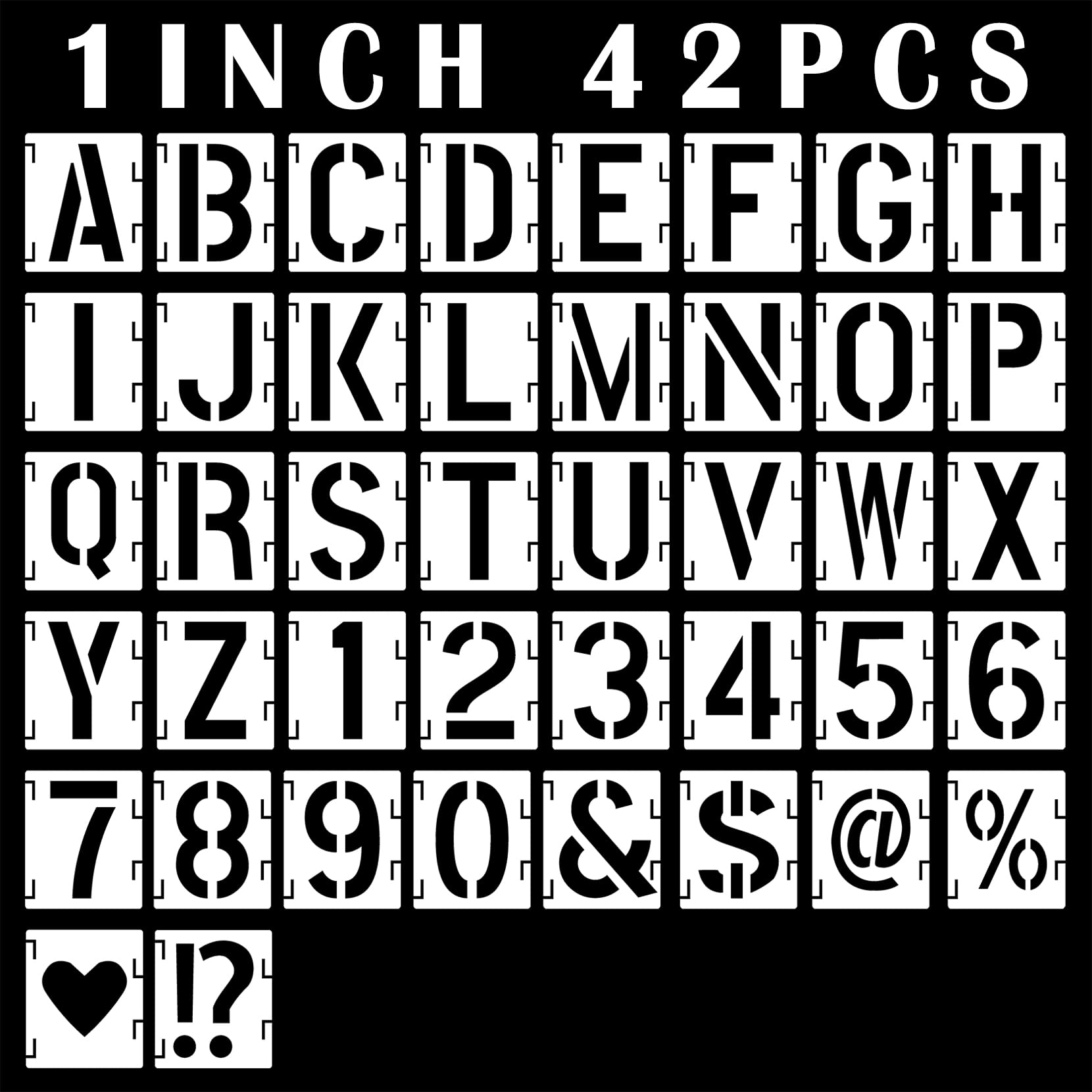 Mossdecal 42pcs Alphabet Stencils 1 inch, 42 Pcs Reusable Plastic Letter Stencils and Number Templates Interlocking Kit Art Craft Stencils for Painting on Wood, Wall, Glass, Fabric, Rock, Signage