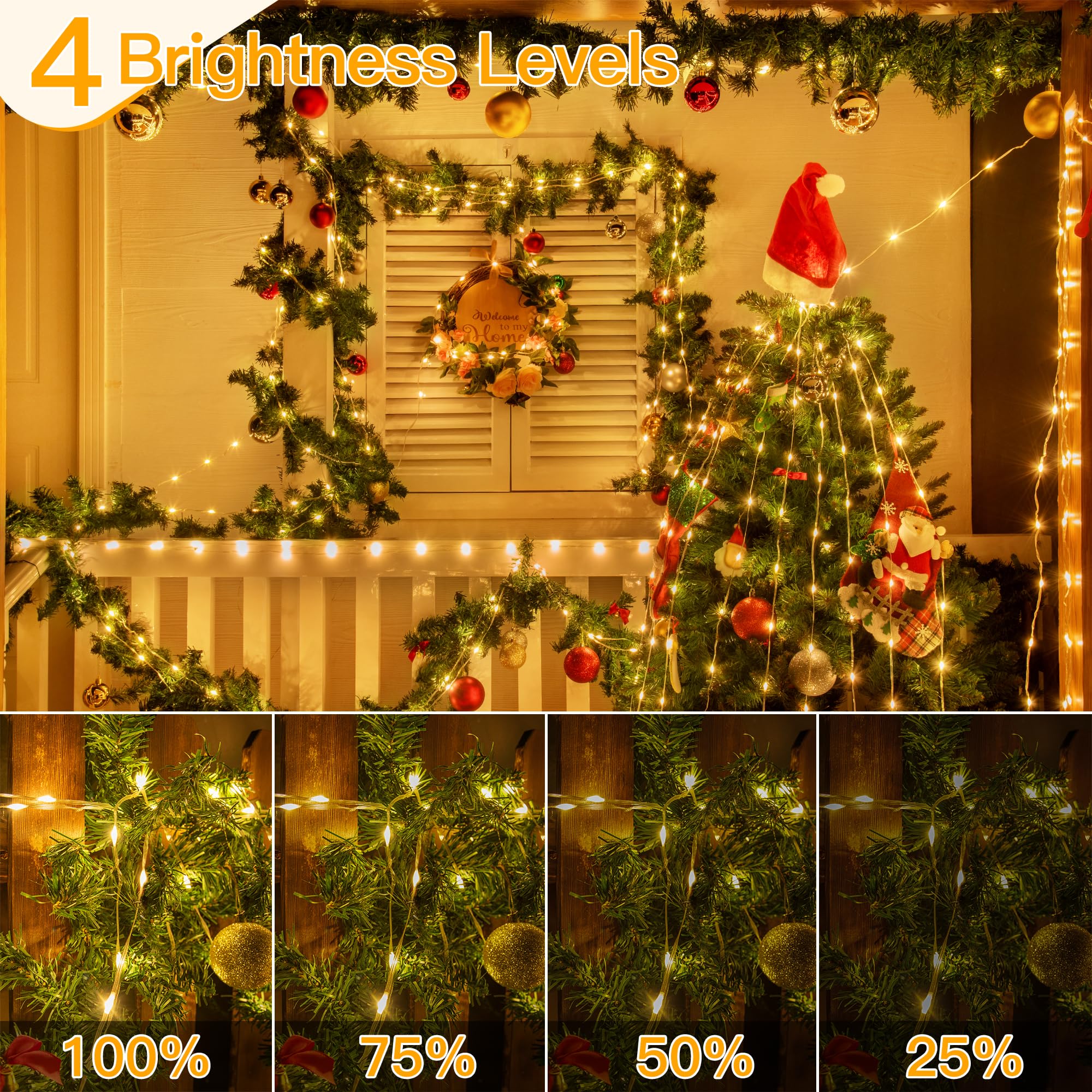 Ollny String Lights 600LED 197FT, Warm White Fairy Lights IP67 Waterproof with Remote 8 Modes Timer Dimmable, Plug in Christmas Lights for Outdoor Indoor House Yard Holiday Decorations