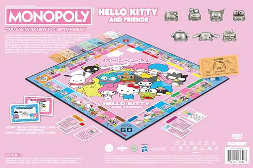 Monopoly: Hello Kitty and Friends, Buy, Sell, Trade Buildings from The Animated Series, Featuring My Melody, Badtz-Maru, Keroppi, Classic Monopoly Game, Officially-Licensed Hello Kitty Merchandise