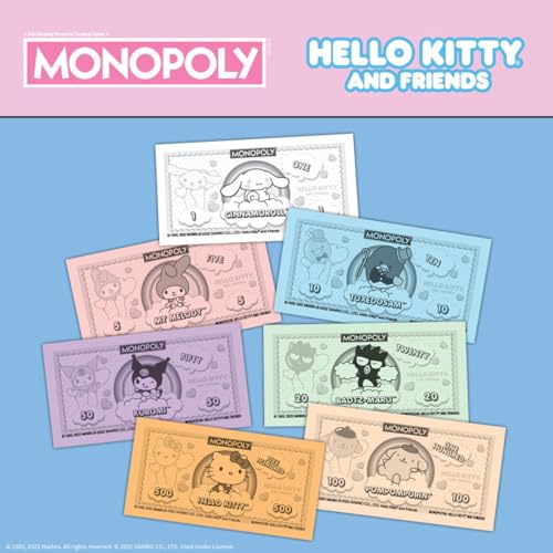 Monopoly: Hello Kitty and Friends, Buy, Sell, Trade Buildings from The Animated Series, Featuring My Melody, Badtz-Maru, Keroppi, Classic Monopoly Game, Officially-Licensed Hello Kitty Merchandise