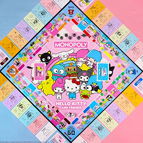 Monopoly: Hello Kitty and Friends, Buy, Sell, Trade Buildings from The Animated Series, Featuring My Melody, Badtz-Maru, Keroppi, Classic Monopoly Game, Officially-Licensed Hello Kitty Merchandise