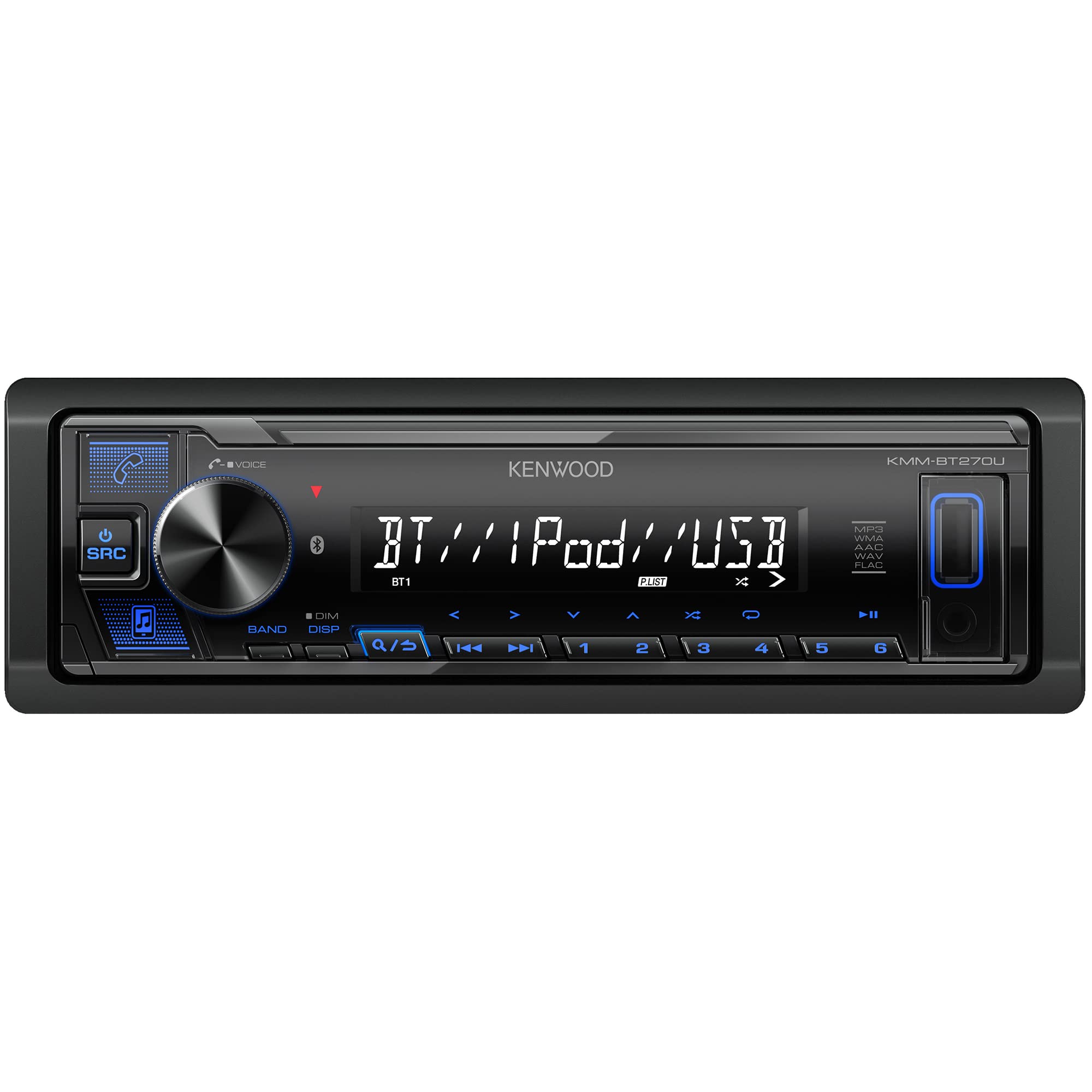 KENWOOD KMM-BT270U Bluetooth Digital Media Car Stereo Receiver with USB Port – AM/FM Radio, MP3 Player, High Contrast LCD, Detachable Face Plate, Single DIN, 13-Band EQ