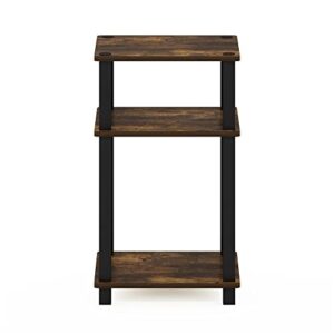 Furinno Simplistic End Side Night Stand/Bedside Table with Plastic Tubes, 1-Pack, 2-Tier Plastic Poles, Amber Pine/Black