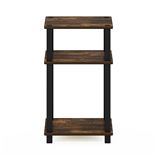 Furinno Simplistic End Side Night Stand/Bedside Table with Plastic Tubes, 1-Pack, 2-Tier Plastic Poles, Amber Pine/Black