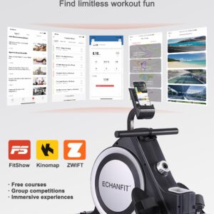 ECHANFIT Magnetic Rowing Machine with 350 LB Max Capacity Foldable Rower for Home Use, Bluetooth Fitness App with LCD Monitor for Full Body Workout