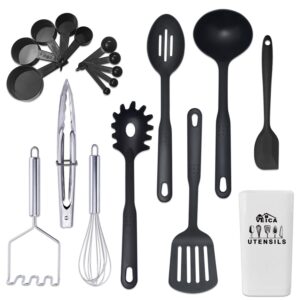 Kitchen Utensil Set-19 Pieces Cooking Utensils-Nylon Kitchen Utensils - Nonstick Cookware With Silicone Spatula Stainless steel Kitchen Tools Kitchen Gadgets Black