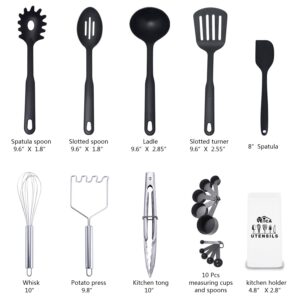 Kitchen Utensil Set-19 Pieces Cooking Utensils-Nylon Kitchen Utensils - Nonstick Cookware With Silicone Spatula Stainless steel Kitchen Tools Kitchen Gadgets Black