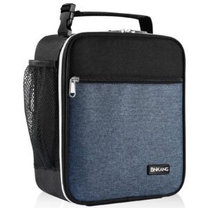 lunch box insulated lunch bag - durable small lunch bag reusable adults tote bag lunch box for adult men women (black with blue)
