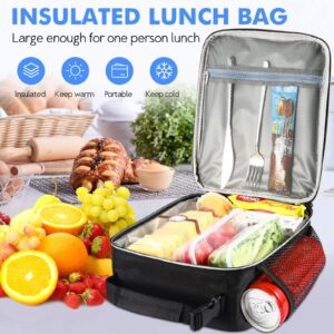 Lunch Box Insulated Lunch Bag - Durable Small Lunch Bag Reusable Adults Tote Bag Lunch Box for Adult Men Women (Black with Blue)