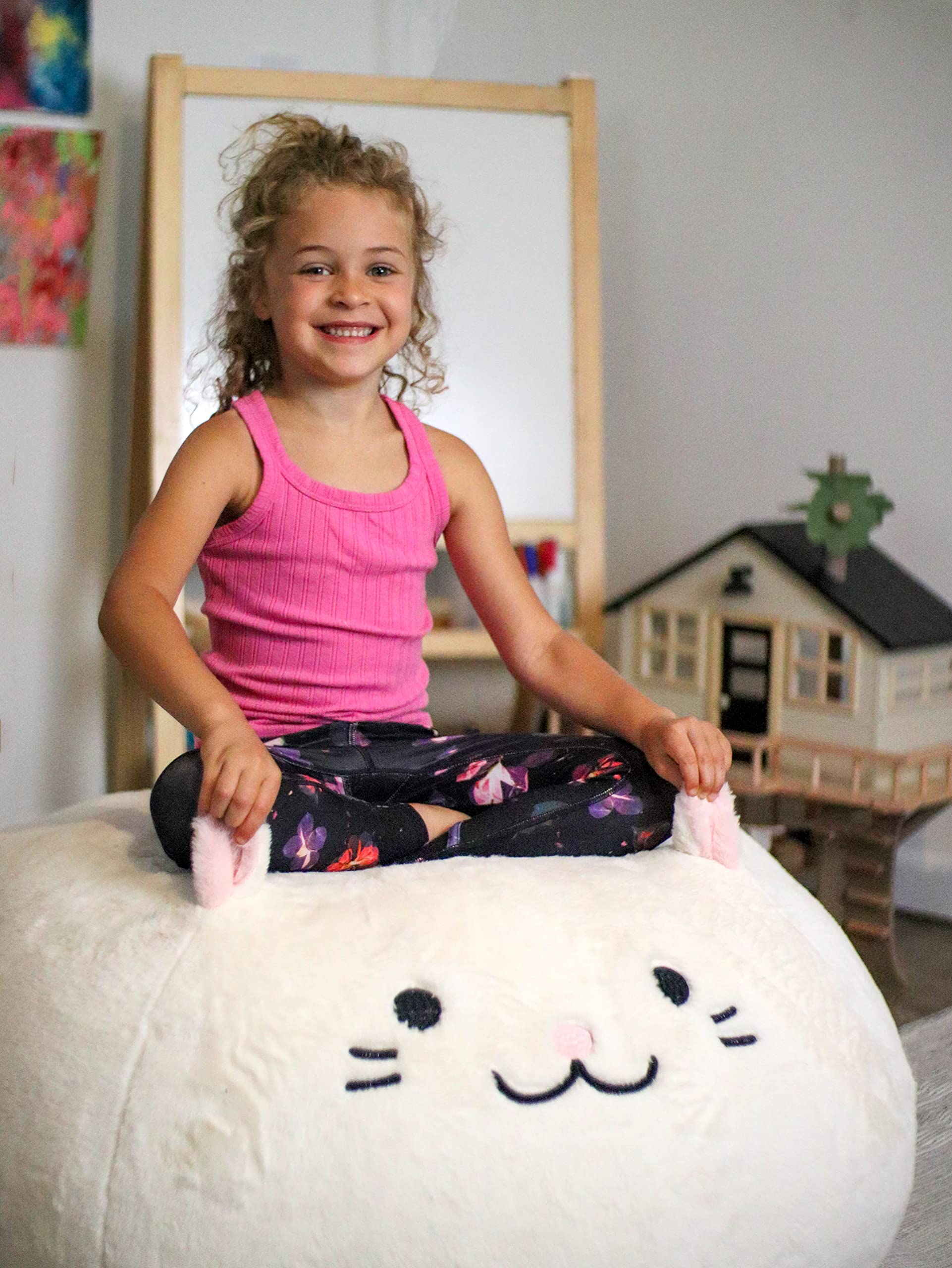 Furry Bean Bag Cover, Faux Fur Bean Bag Chair Cover for Kids, Teens and Adults 32x32x18in (Pinky Cat)