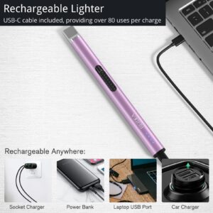 REIDEA Lighter S4 Pro Electric USB Rechargeable Safety Lock with LED Battery Indicator Flameless Windproof Arc Plasma Lighter for Candle, Fireworks (Lavender Purple)