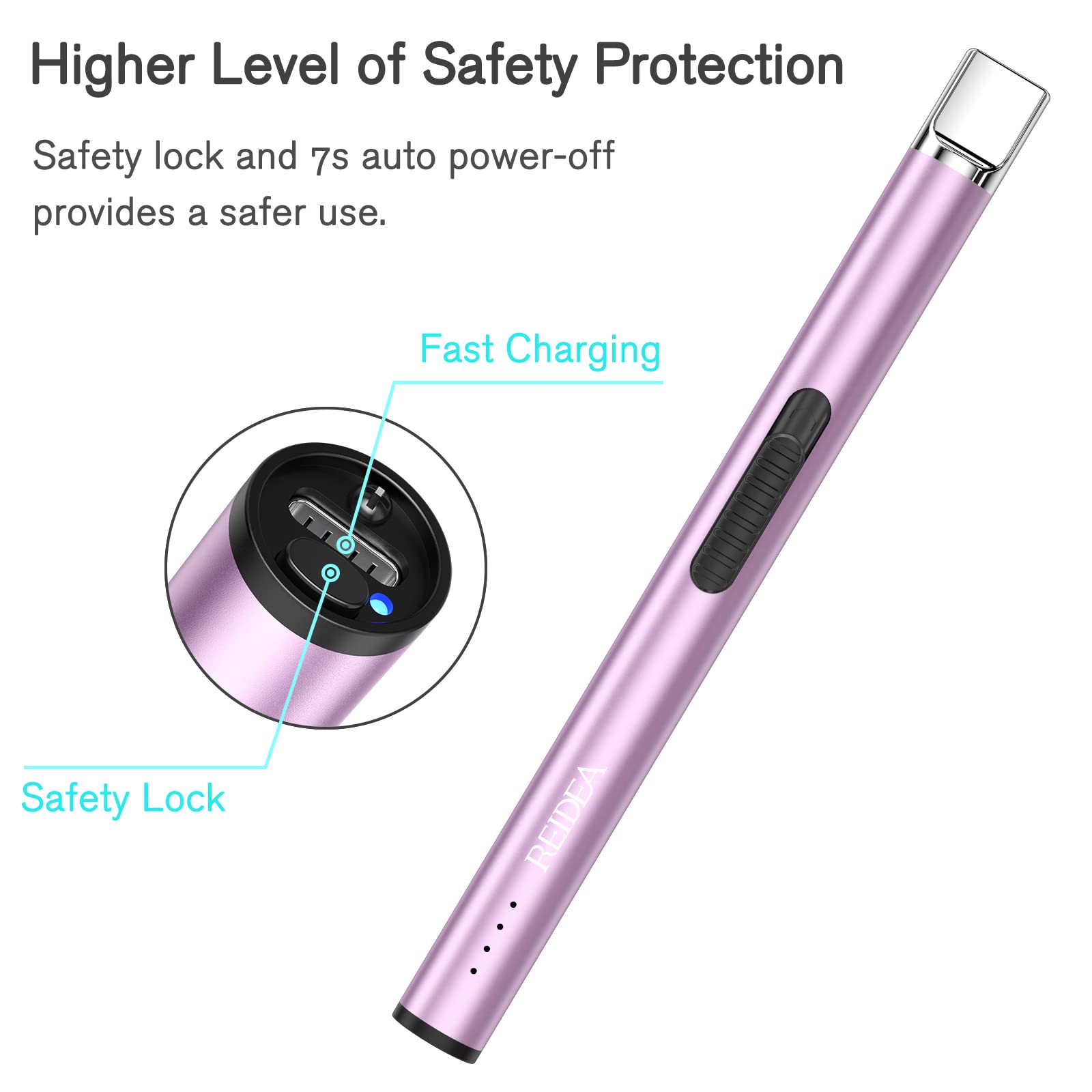 REIDEA Lighter S4 Pro Electric USB Rechargeable Safety Lock with LED Battery Indicator Flameless Windproof Arc Plasma Lighter for Candle, Fireworks (Lavender Purple)