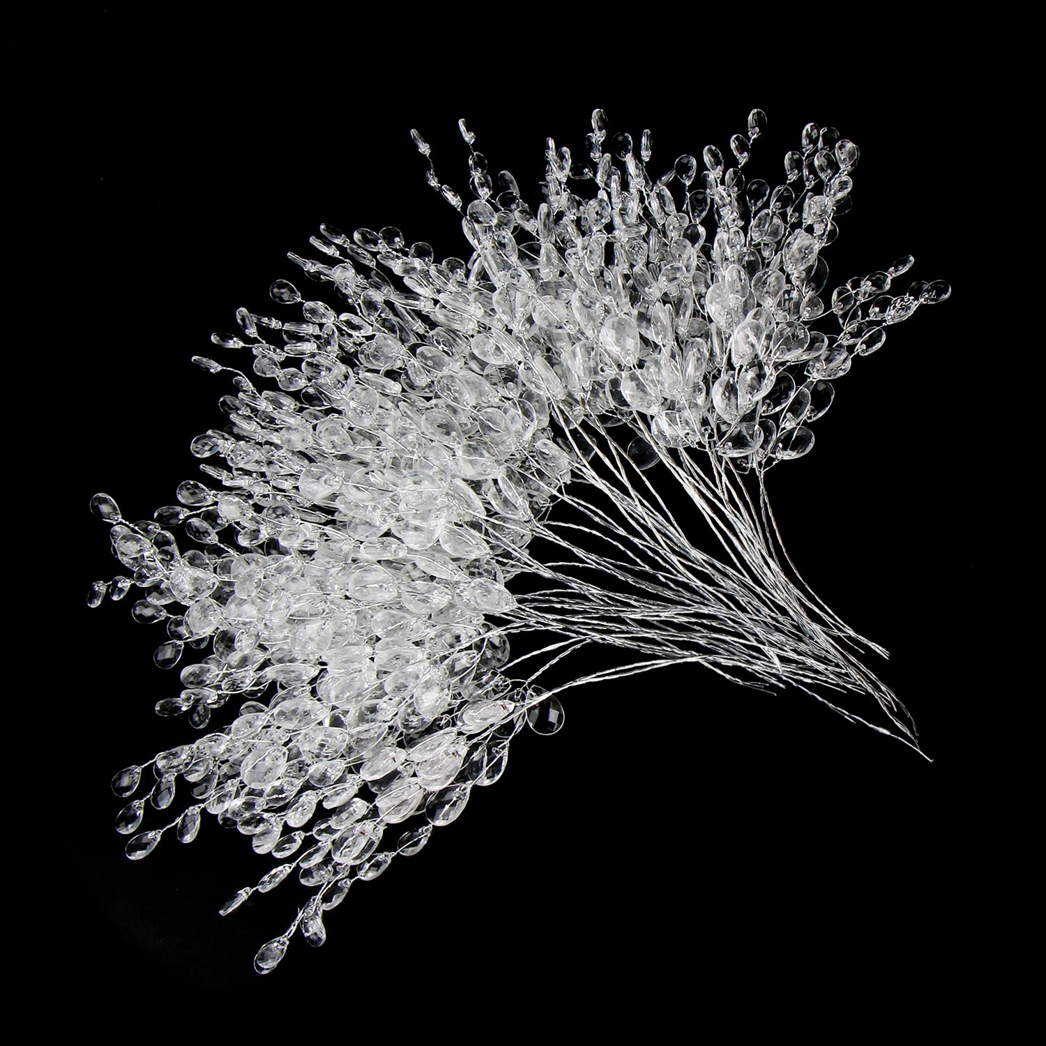 FOIMAS 50pcs Acrylic Bead Drop Stems Flower Bouquet Crystal Bud Branches Flower Twig Pick for Wedding Home Decoration Floral Decor Craft Supply